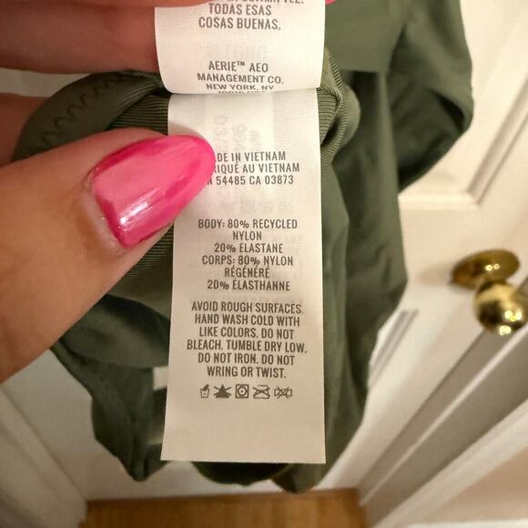 Aerie One Shoulder Tie Waist One Piece Swimsuit Olive Green Size Medium Long NEW - Picture 7 of 7